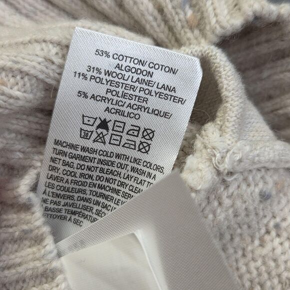 Lucky Brand Sweater Mens Medium Oatmeal Wool Blend Mock Neck Henley Donegal - Picture 9 of 10